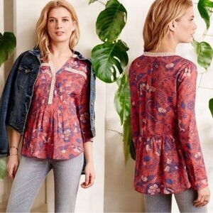 Maeve‎ Anthropologie Abella Butterfly Blouse Cottagecore Peasant Babydoll 6